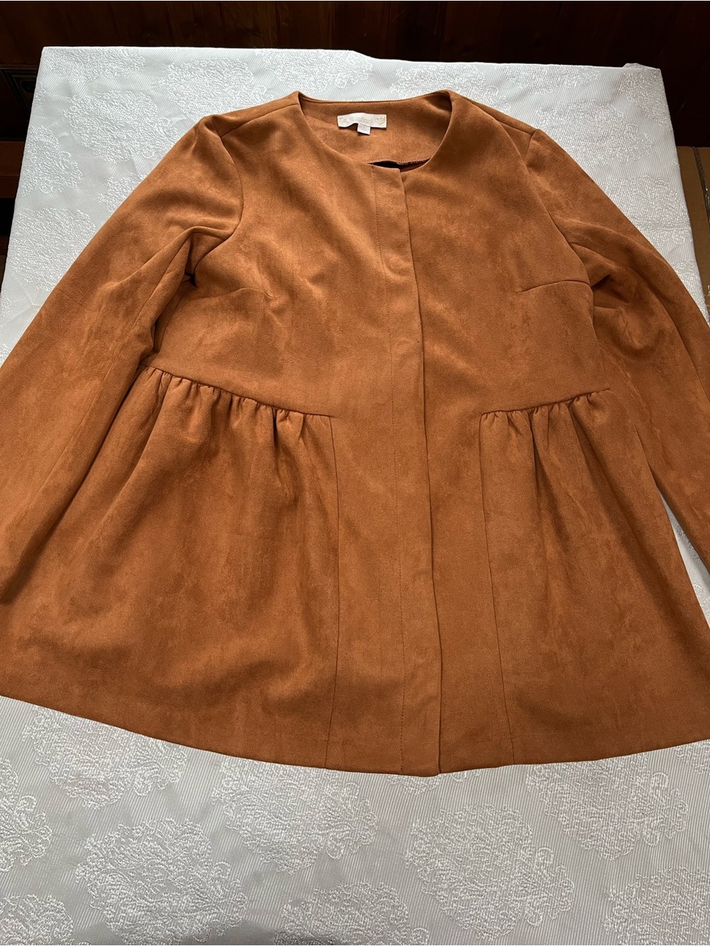 Suzanne Betro Rust-Tone Peplum Suede Jacket